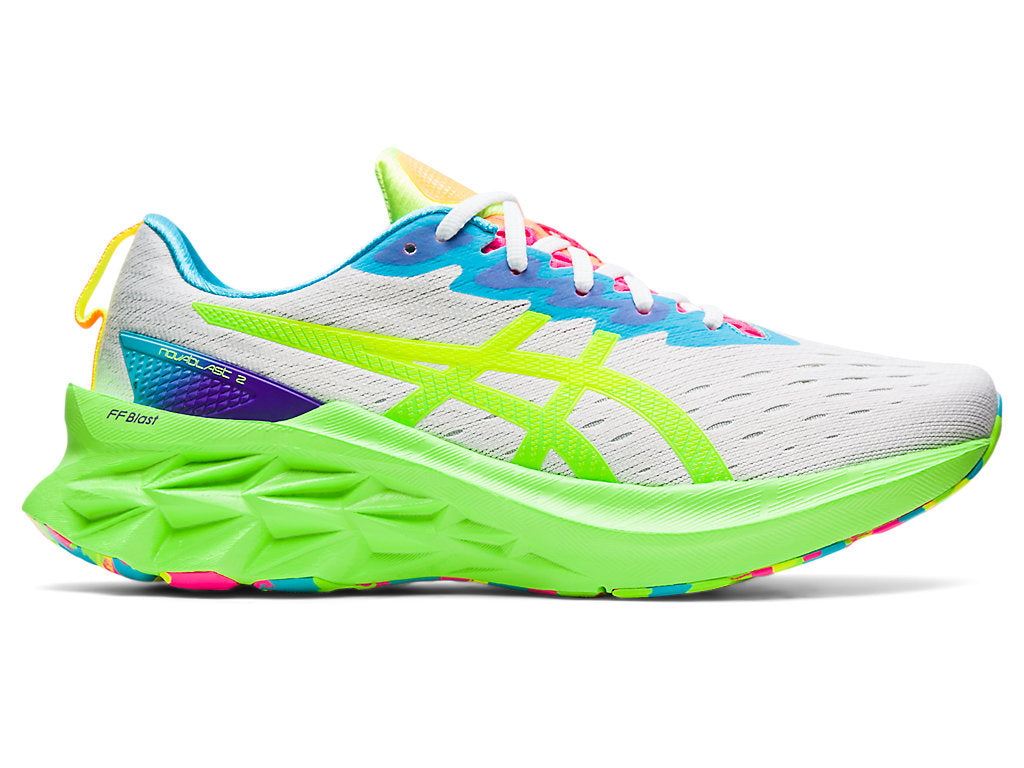 Men's Asics Novablast 2, White/Safety Yellow, 8 D Medium