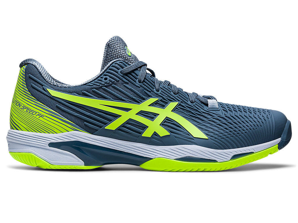 Men's Asics Solution Speed FlyteFoam 2, Steel Blue/Hazard Green, 10.5 D Medium